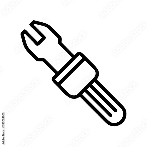 Outline drawing of a spanner with a rectangular grip and three lines extending from the bottom end
