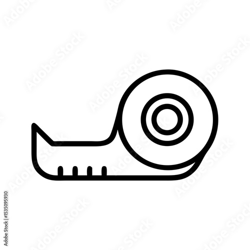 Outline drawing displaying a tape dispenser with a roll of tape on a white background image here