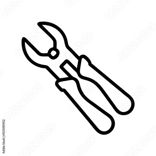 A simple graphic of a pair of cutting pliers tool with black outline on a white plain background image
