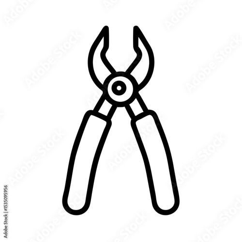 Outline drawing of a pair of pincers with black handles and a pivot point in the center area shown