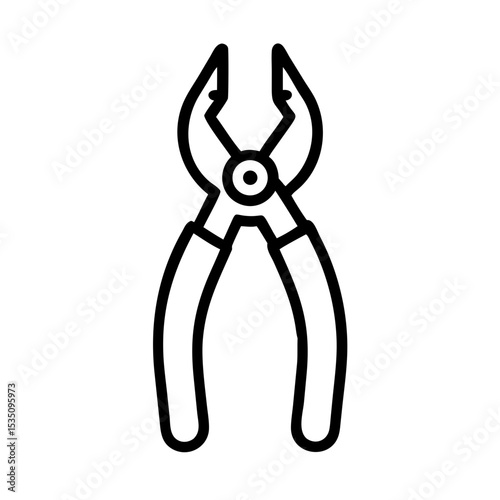Outline drawing of a pair of pliers with black lines and white background showing tool design style