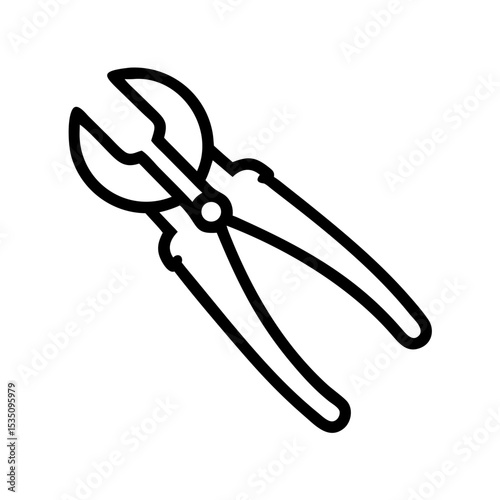 Outline graphic of a pair of cutting pliers with black lines and a white background shown clearly
