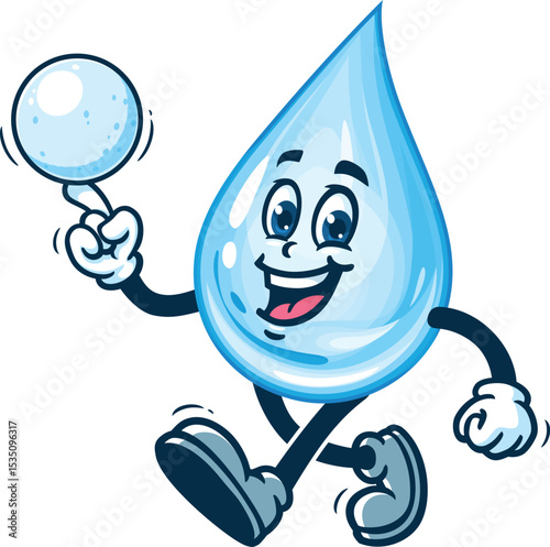 Cartoon water drop character playing snowball