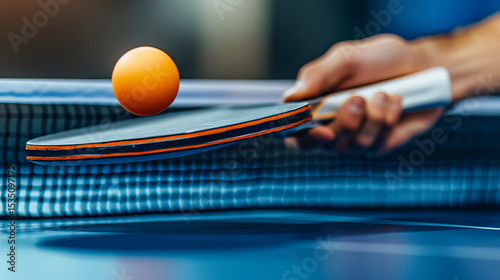 Action Shot of a Person Holding a Ping Pong Paddle with a Ball in Mid-Air