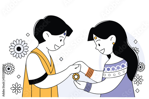 Raksha bandhan sticker greeting template design featuring festive elements and traditional motifs