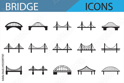 Simple bridge icons for use in civil engineering and transportation projects