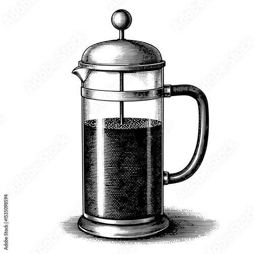 Ink illustration of a French press in black and white