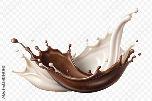abstract 3d liquid chocolate and milk splash in different style Isolated white background