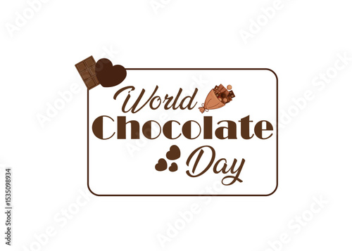 World Chocolate Day Typography Design with Heart and Candy Elements
