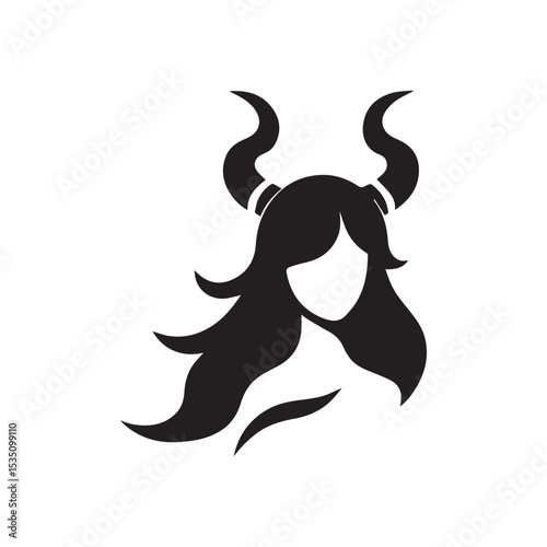 Simple girl with horn head band logo vector. Cute monster icon
