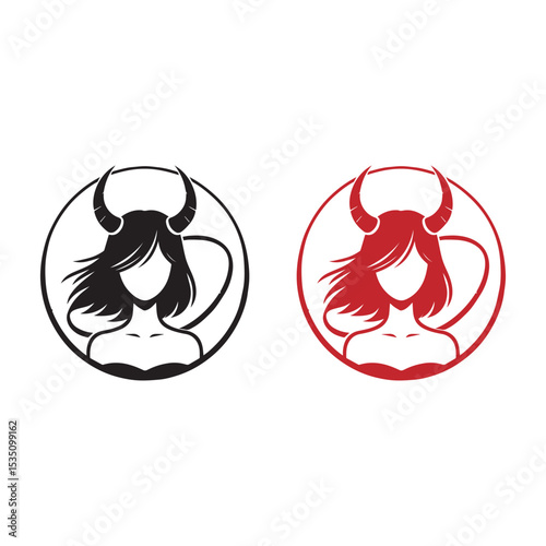 Cute girl with horn head band logo on a white background.