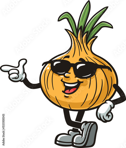 Cartoon onion character wearing sunglasses