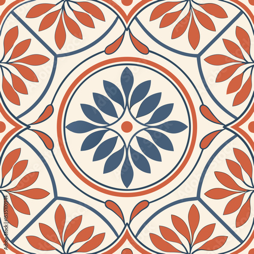 Colorful Mediterranean tile pattern with floral design concept of seamless vector pattern  