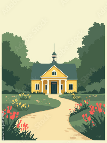 Fayetteville, North Carolina — Botanical Garden, Market House, Airborne & Special Operations Museum in garden green, market yellow, museum grey, and cream