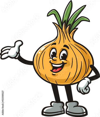 Cartoon onion character with welcoming pose