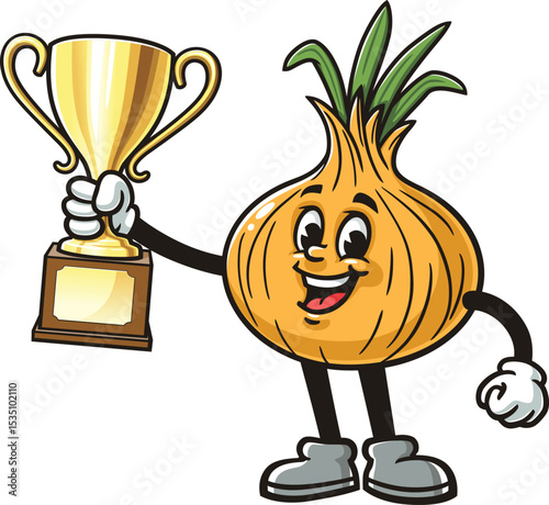 Cartoon character onion holding a trophy