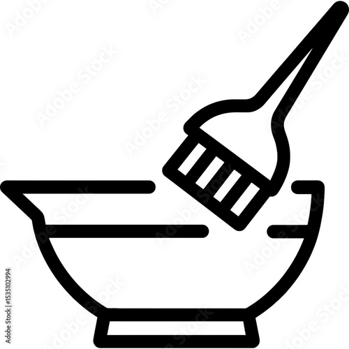 Hair coloring bowl and brush outline icon vector
