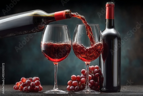 Red wine serving splash motion still image