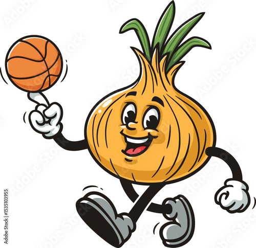 Cartoon character onion playing basketball