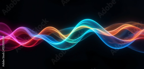 Colorful glowing abstract waveforms flowing smoothly on a black background
