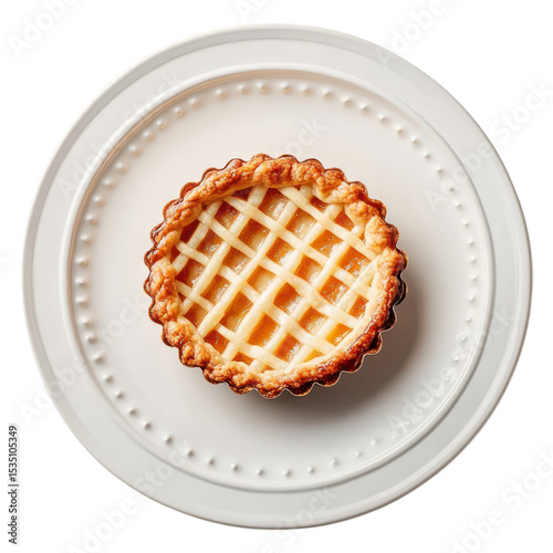 Delicious lattice crust fruit pie on a white plate for dessert