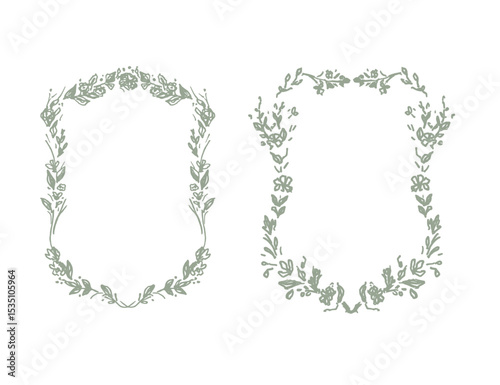Floral Frame border classic vintage style hand drawn vector illustration. Oval frame sketch for invitations, wedding decor, menu, monogram, paper, print. Elegant backgrounds template for design