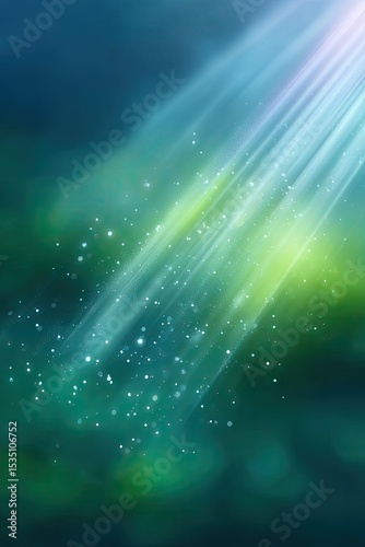 Bright Light Beams on Dark Green Background