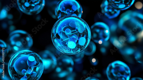 Blue molecular structure in cosmic void, symbolizing scientific exploration and discovery