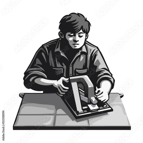 Skilled Craftsman Precisely Cutting Tiles with Handheld Tile Cutter