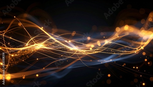 Abstract Golden and Blue Energy Waves Background.