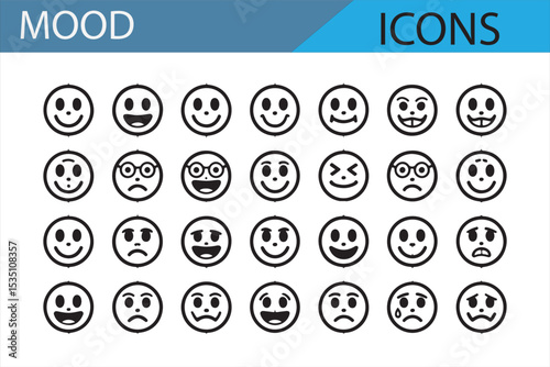 Various mood icons showing emotions like happiness, sadness, anger, and surprise