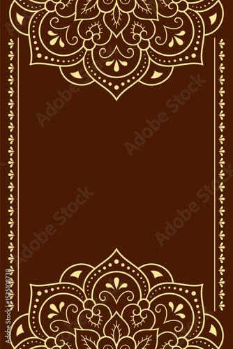 Frame in eastern tradition. Stylized with henna tattoos decorative pattern for decorating covers for book, notebook, casket, magazine, postcard and folder. Flower border in mehndi style.