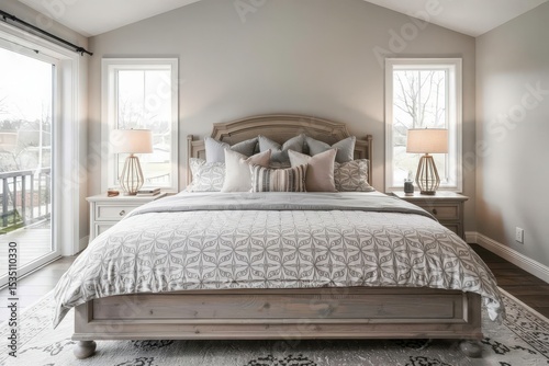 Bright and Cozy Bedroom Interior with Wooden Furniture and Neutral Decor Elements