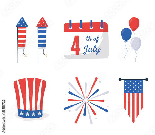 Independence day icons set design