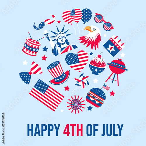 A blue background with an American flag and the words happy independence