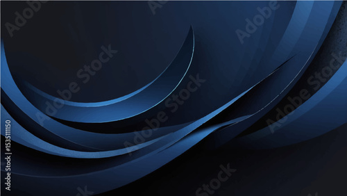abstract dark blue and black background with large overlapping line shapes and small texture or particles. Smooth gradient lighting from left to right, with subtle grainy details.
