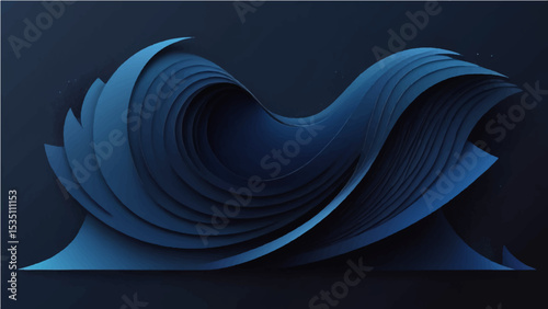 abstract dark blue and black background with large overlapping line shapes and small texture or particles. Smooth gradient lighting from left to right, with subtle grainy details.