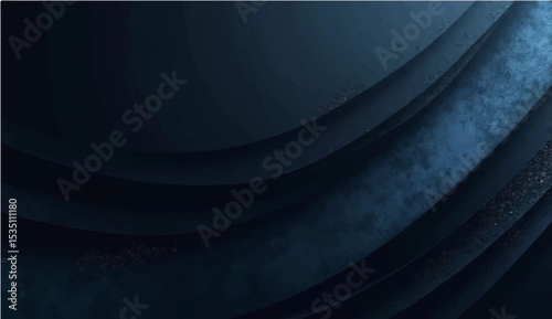 abstract dark blue and black background with large overlapping line shapes and small texture or particles. Smooth gradient lighting from left to right, with subtle grainy details.