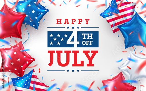 4 th of July Sale poster.USA independence day celebration with American Star balloon. USA 4th of July promotion advertising banner template for Brochures,Poster or Banner