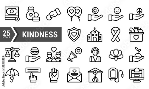 25 Lineal Kindness Icons for Design Projects.
