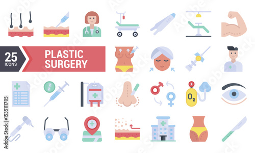 25 Flat Icons for Plastic Surgery and Beauty Procedures