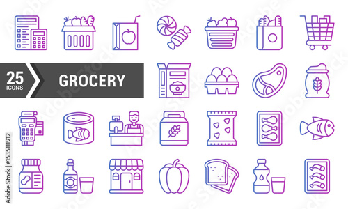 25 Gradient Grocery Icons for Design Projects.