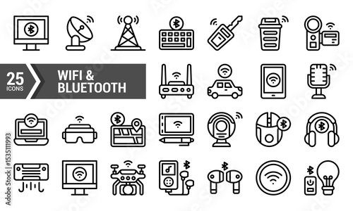 25 Linear Icons for WiFi & Bluetooth Connectivity.