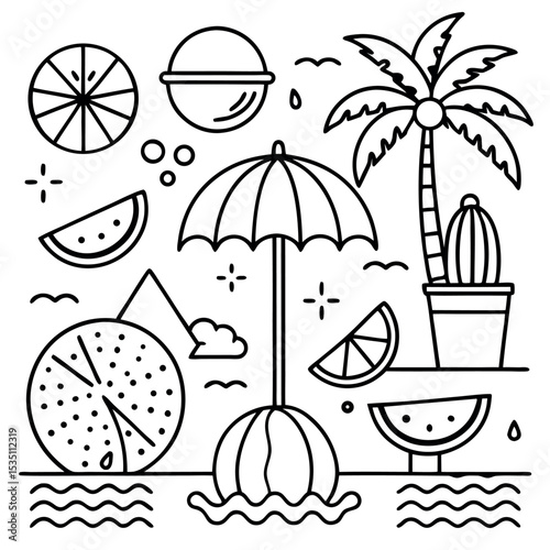 Summer Holiday Essentials – Black Line Art Vector Collection