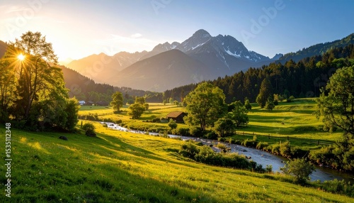Wallpaper Mural Serene Sunset Over Mountain Valley Meadow Landscape. Torontodigital.ca