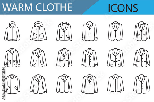 Set of simple icons depicting various types of outerwear including jackets and coats