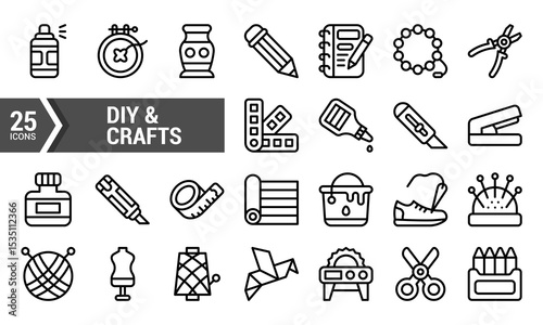 25 DIY & Crafts Lineal Icons for Your Next Project.