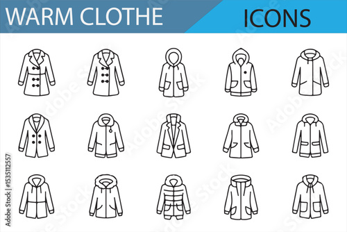 Vector icons representing various warm clothing items like jackets and coats