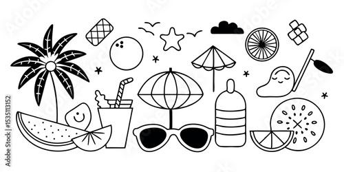 Summer Holiday Essentials – Black Line Art Vector Collection