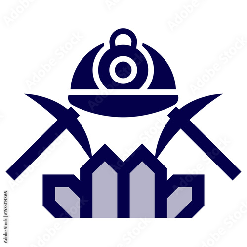 illustration of icon image of stone crusher hammer and helmet